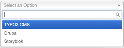 Dropdown with three choices: TYPO3 CMS, Drupal and Storyblok